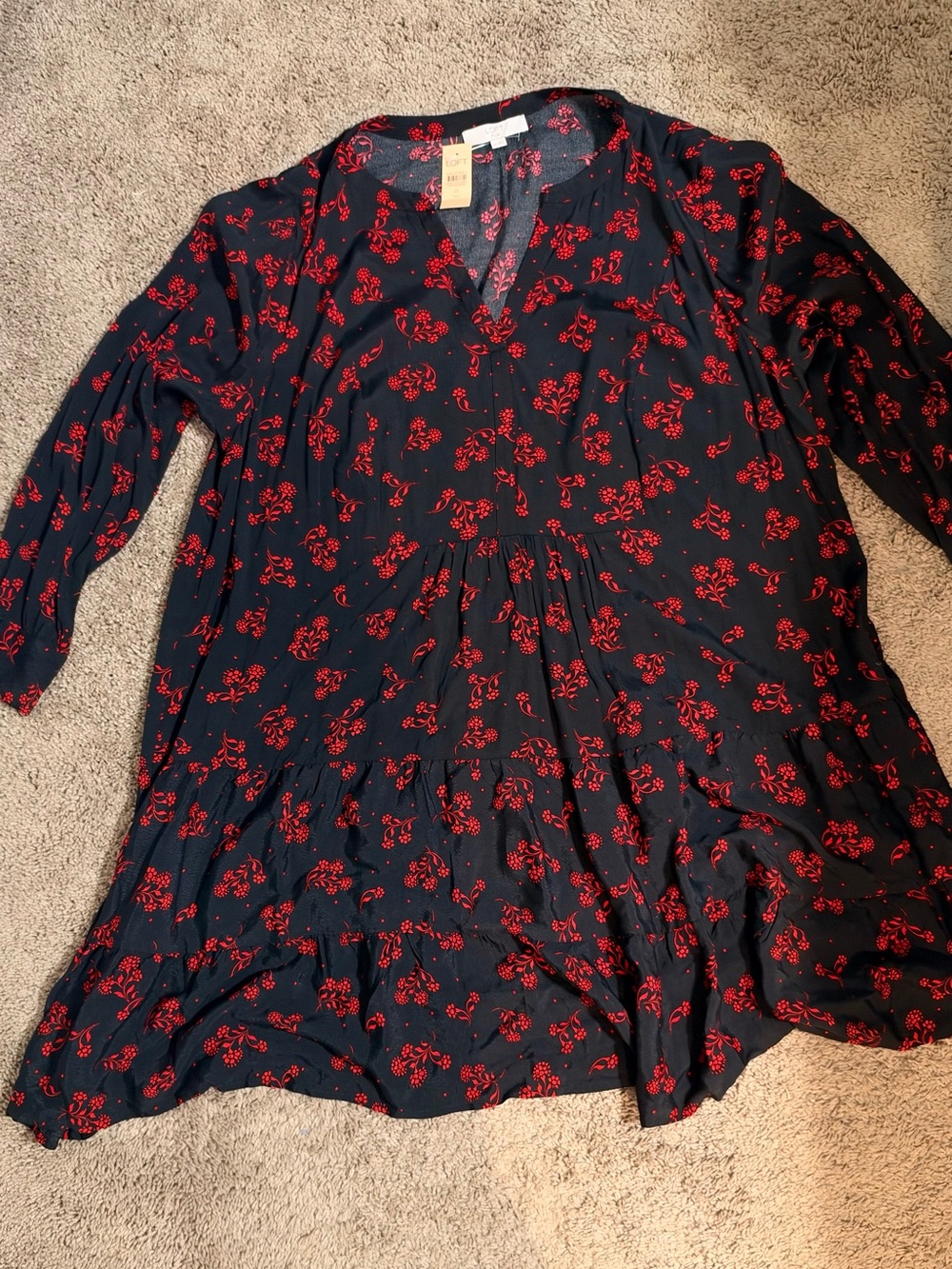 NWT LOFT Plus Size 22 Black & Red Floral Tiered Dress – Long Sleeve